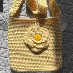 Hand made Yellow Crochet Handbag with Flower Accent